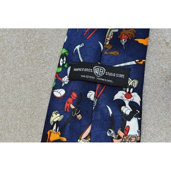 1998 Warner Bros. Classic Looney Tunes Navy Necktie Silk Marvin Daffy Taz - Picture 7 of 8